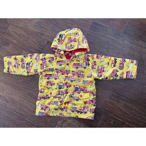 Hatley Kids Yellow Fire Truck Raincoat Hooded Size 2